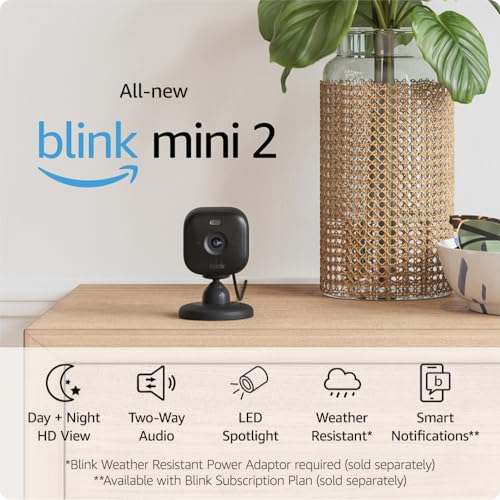 All-New Blink Mini 2 – Plug-in smart security camera, HD night view in colour, built-in spotlight, two-way audio, motion detection, works with Alexa (Black)