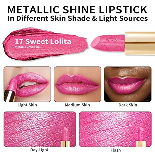 OULAC Metallic Shine Glitter Lipstick, Nude High Impact Lipcolor, Lightweight Soft and Ultra Hydrating, Long Lasting, Vegan & Cruelty-Free, Full-Coverage Lip Color 4.3 g/0.15 Sahara Gold(10)