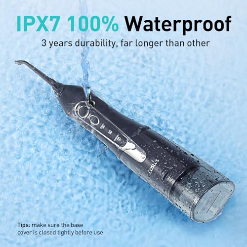 Water Dental Flosser for Teeth Cordless: COSLUS Portable Oral Irrigator 300ML 5 Jet Tips Rechargeable Tooth Flosser Teeth Braces Pick IPX7 Waterproof Irrigation Cleaner for Travel Home