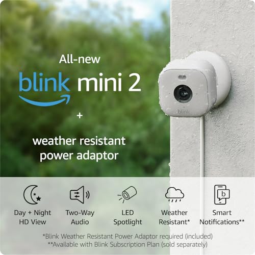 All-New Blink Mini 2 – Plug-in smart security camera, HD night view in colour, built-in spotlight, two-way audio, motion detection, works with Alexa (Black)