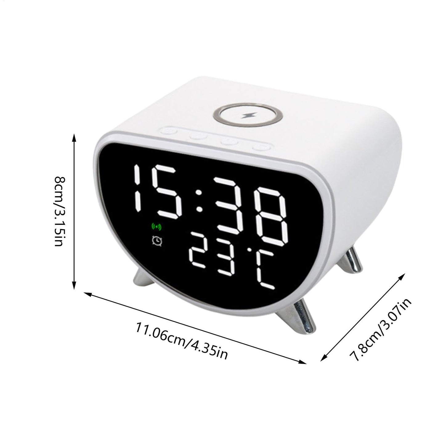 Desk Clock with Wireless Charging - Desk LED Alarm Clock with Temperature Meter | 15W Fast Wireless Charger Station, Sleep Timer for Bedroom, Desk