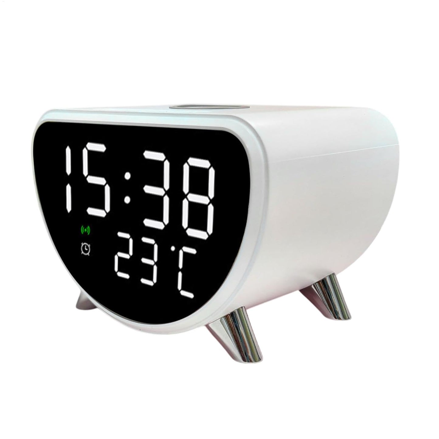 Desk Clock with Wireless Charging - Desk LED Alarm Clock with Temperature Meter | 15W Fast Wireless Charger Station, Sleep Timer for Bedroom, Desk