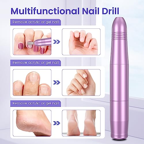 Electric Nail Files, Professional Nail Drill for Acrylic Nails Gel, Electric Nail Drill 20000 RPM, Adjustable Speed E File for Nails, Electric Manicure Pedicure Kit Gifts for Beginner Girl Women Mum