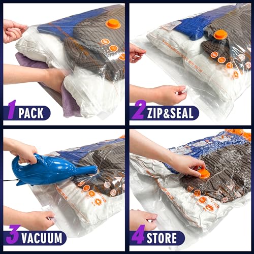 Storage Master Space Saver Bags for Travel and Home Reusable Vacuum Storage Bags Save 80% More Storage Space Work with Vacuum Cleaner (9 Combo, No Pump Included)