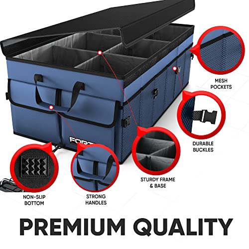 FORTEM Car Boot Organiser, Car Storage Organiser, Car Accessories, Collapsible Multi Compartment Car Organiser, Car Boot Tidy, Non Slip Bottom, Adjustable Securing Straps (Black,Standard)