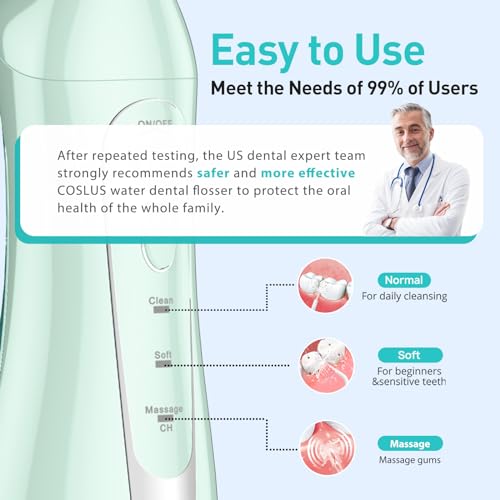 Water Dental Flosser for Teeth Cordless: COSLUS Portable Oral Irrigator 300ML 5 Jet Tips Rechargeable Tooth Flosser Teeth Braces Pick IPX7 Waterproof Irrigation Cleaner for Travel Home