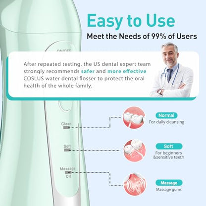 COSLUS Cordless Water Dental Flosser – Portable Rechargeable Oral Irrigator, Waterproof Teeth Cleaner for Braces, Travel & Home