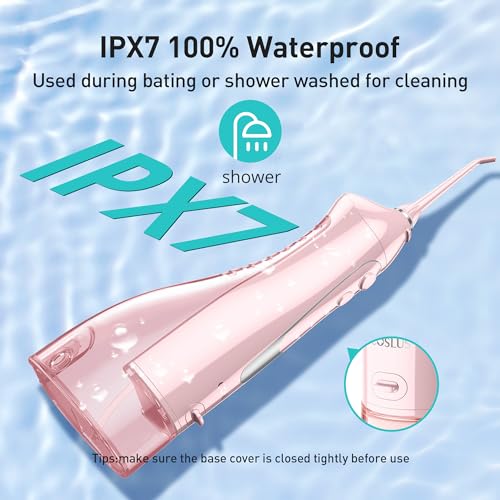 Water Dental Flosser for Teeth Cordless: COSLUS Portable Oral Irrigator 300ML 5 Jet Tips Rechargeable Tooth Flosser Teeth Braces Pick IPX7 Waterproof Irrigation Cleaner for Travel Home