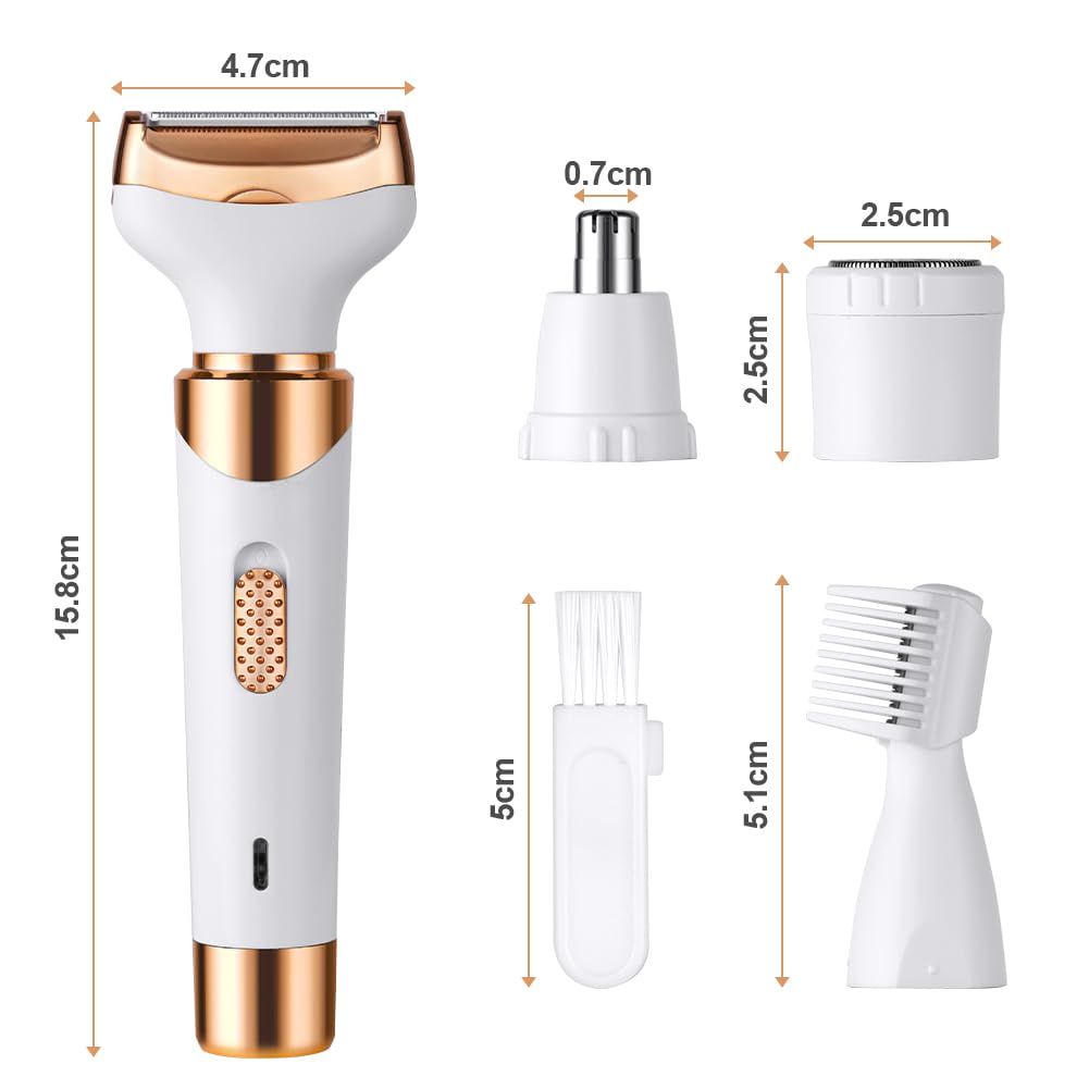 ACWOO Cordless 4 in 1 Electric Lady Shaver for Women, Rechargeable Painless Razor Bikini Trimmer Wet and Dry Hair Removal for Face Legs Underarm Nose and Eyebrow