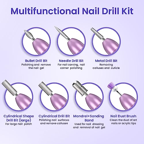 Electric Nail Files, Professional Nail Drill for Acrylic Nails Gel, Electric Nail Drill 20000 RPM, Adjustable Speed E File for Nails, Electric Manicure Pedicure Kit Gifts for Beginner Girl Women Mum