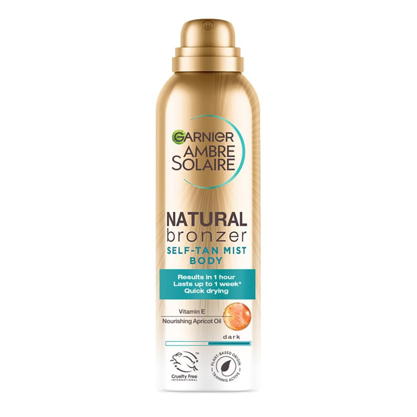 Garnier Ambre Solaire Natural Bronzer Quick Drying Body Self Tan Mist, Medium, Intense & Streak Free Fake Tan, Lasts Up to 1 week, Approved by Curelty Free International, Vegan Formula, 150ml