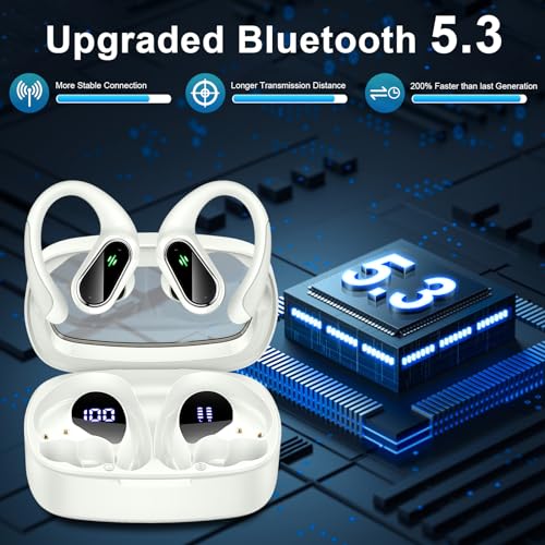 Wireless Earbuds, Wireless Headphones Stereo Noise Cancelling Earbuds with Mic, 50H Bluetooth 5.3 Headphones Dual LED Display, Sport Ear Buds with EarHooks, IP7 Waterproof Wireless Earphones Running