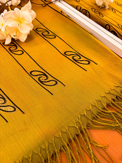Mastered Yellow Mixed Cotton Hijab with Golden Print | New Fresh, Elegant 1 PC