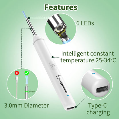VITCOCO Ear Wax Removal Kit with 1920P HD Camera – Visual Ear Cleaner Otoscope with 6 LED Lights, 3mm Lens, Ear Cleaning Tool for iPhone, iPad & Android