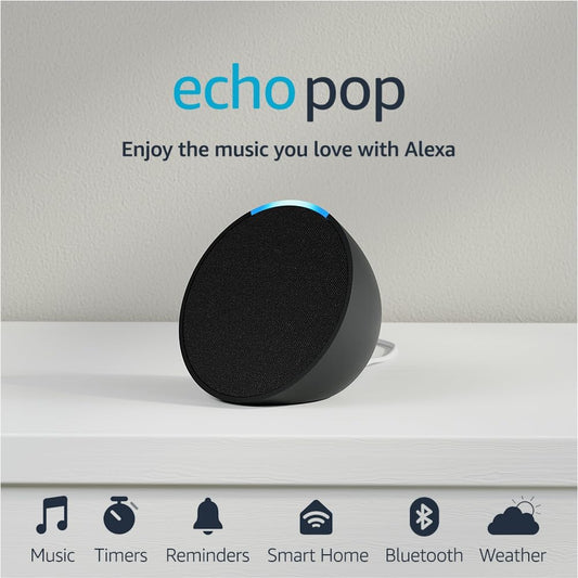 Echo Pop | Play your favourite music and easily control your smart home with Alexa | Charcoal