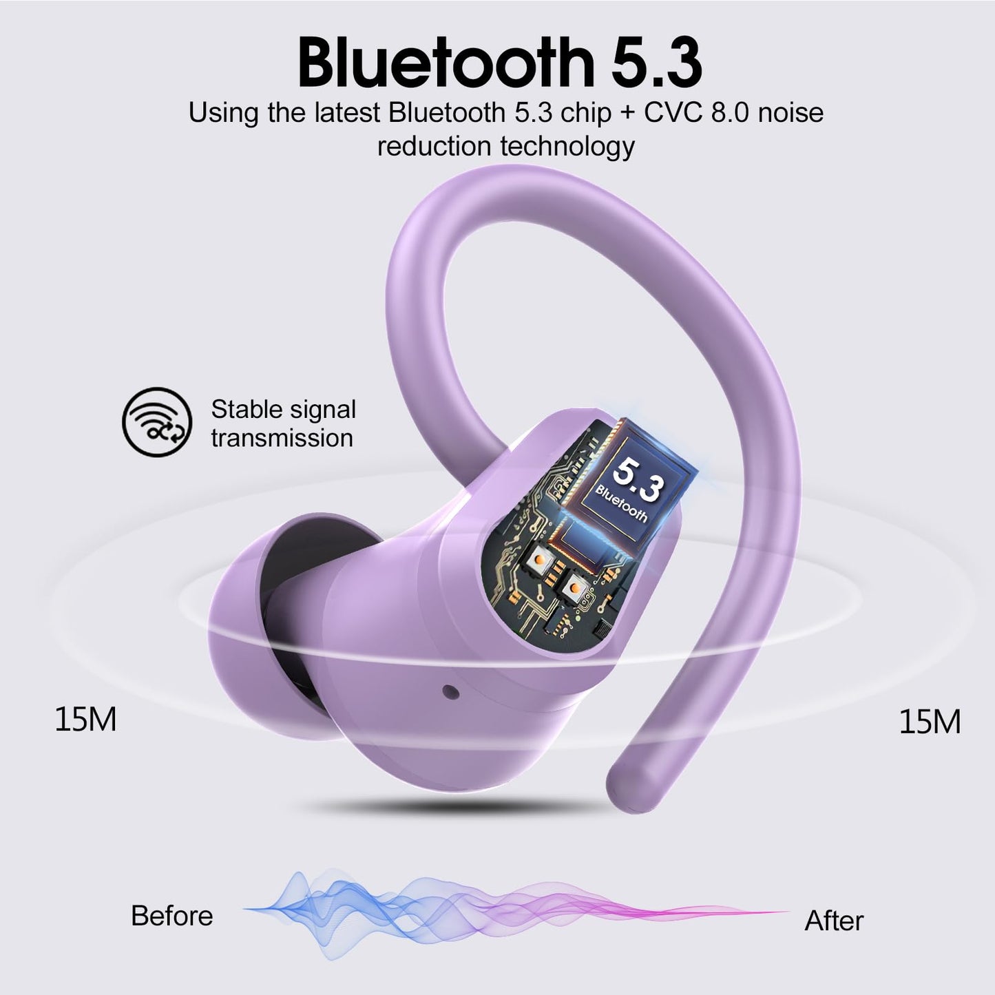 Wireless Earbuds, Bluetooth 5.3 Headphones with 4 ENC Noise Canceling Mic, 50H Stereo Dual LED Display Ear Buds, Sport Wireless Earphones with Earhooks, IP7 Waterproof Wireless Headphones for Running