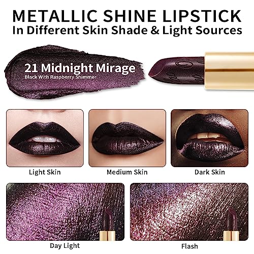 OULAC Metallic Shine Glitter Lipstick, Nude High Impact Lipcolor, Lightweight Soft and Ultra Hydrating, Long Lasting, Vegan & Cruelty-Free, Full-Coverage Lip Color 4.3 g/0.15 Sahara Gold(10)