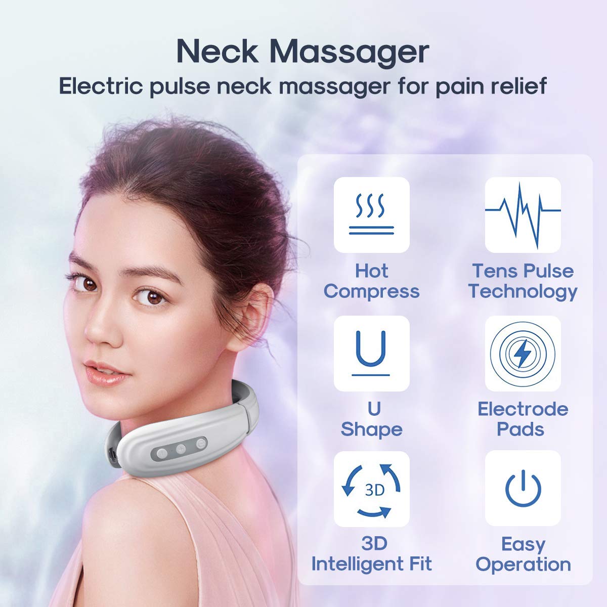 Neck Massager for Neck Pain,Intelligent Portable Neck Massager with Heat Function,USB Charging Neck Relax Massager,Massage at Home,Outdoor,for Women and Men