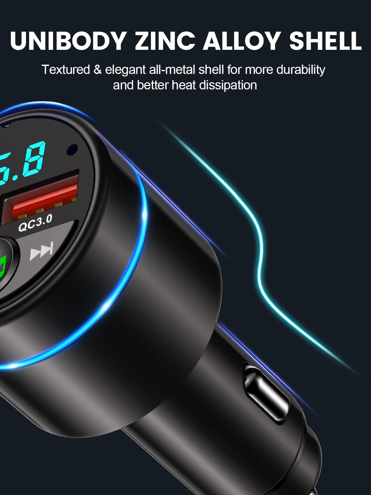Bluetooth Car Adapter 5.3, Mohard All-Metal PD 30W & QC3.0 18W Fast Car Charger, Wireless FM Radio Car Kit FM Transmitter for Car, Noise Cancelling Hands-Free Call, Hi-Fi Music, Ring Light