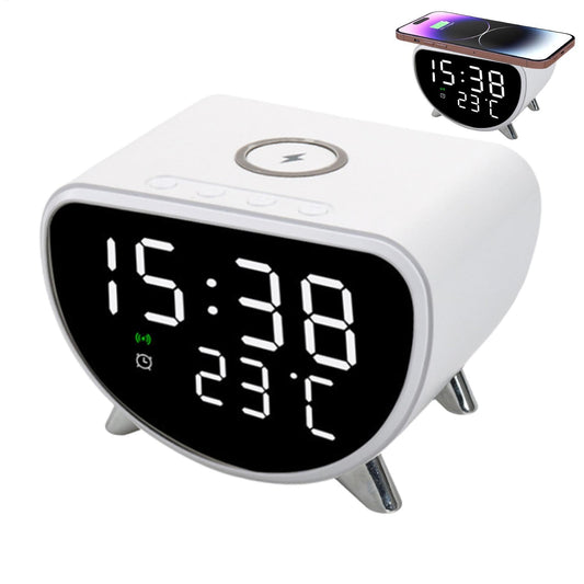 Desk Clock with Wireless Charging - Desk LED Alarm Clock with Temperature Meter | 15W Fast Wireless Charger Station, Sleep Timer for Bedroom, Desk