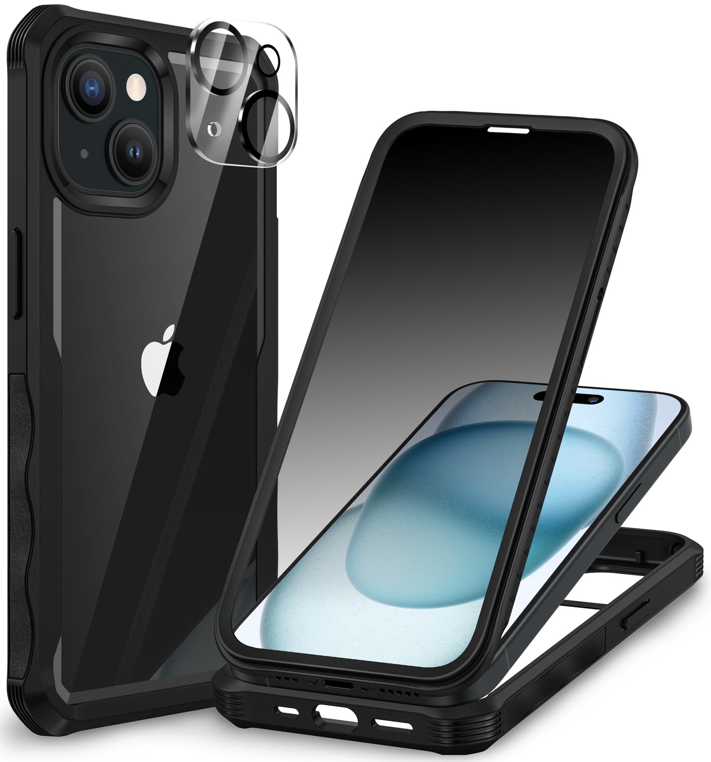 CENHUFO Compatible with iPhone 15 Pro Max Case Built-in Privacy Screen Protector with Camera Lens Protector, Full Body Privacy Case for iPhone 15 Pro Max Case with Anti Spy Screen -Black