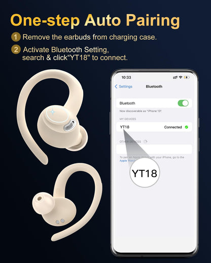 Jesebang Wireless Earbuds Bluetooth 5.3 – HiFi Stereo Sound with ENC Mic, Sport Ear Hooks, 40H Playtime, Dual LED Display