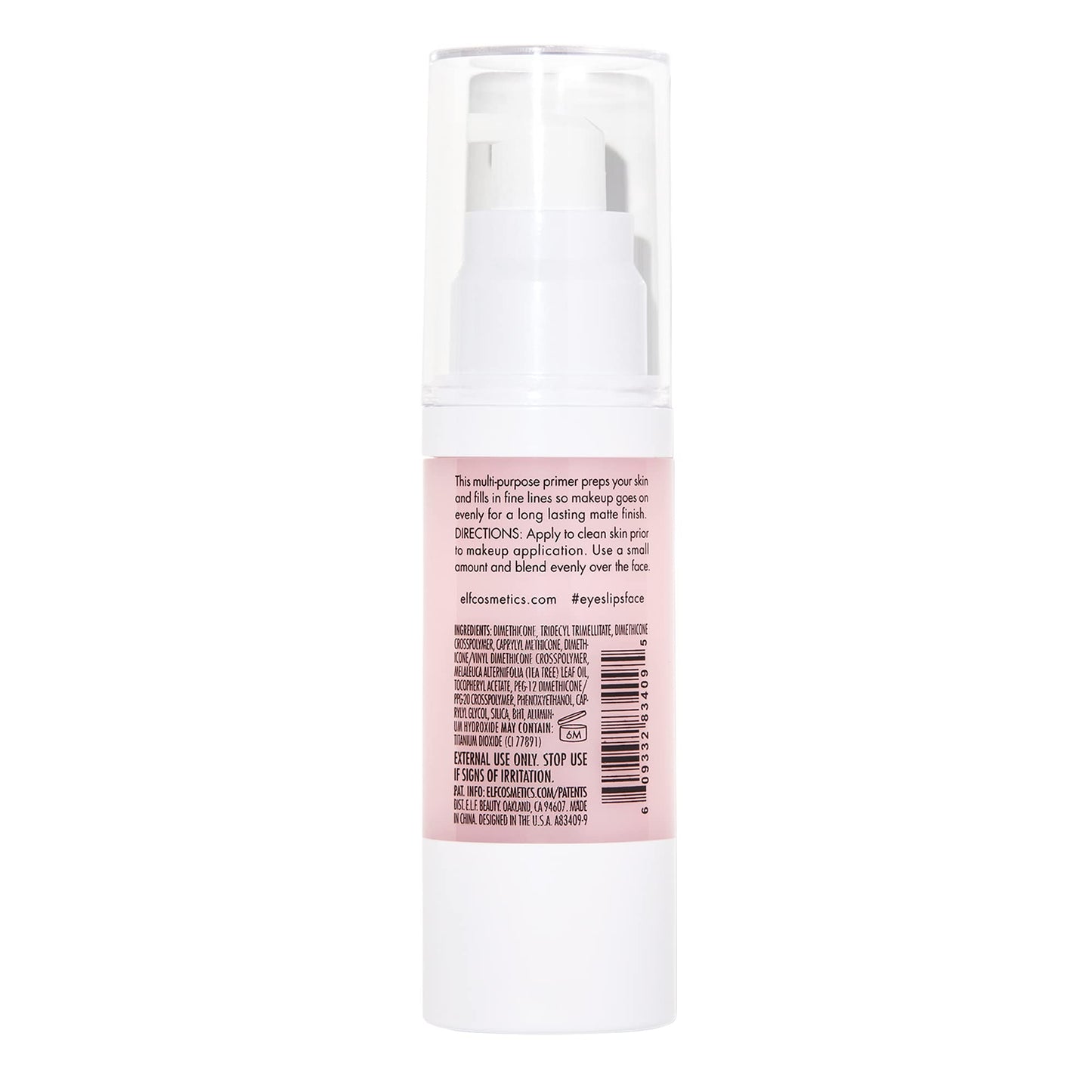 e.l.f., Hydrating Face Primer, Lightweight, Long Lasting, Creamy, Hydrates, Smooths, Fills in Pores and Fine Lines, Natural Matte Finish, Infused with Vitamin E, 0.47 Oz