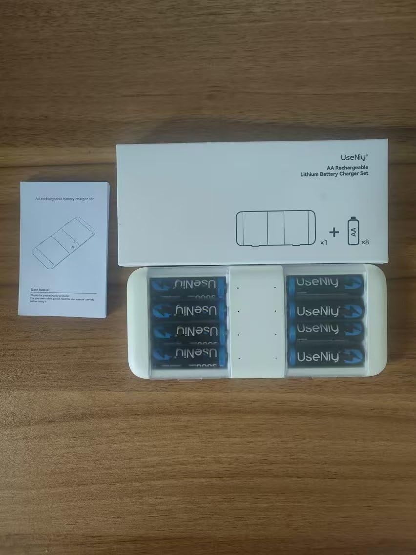 Rechargeable Lithium Batteries AA 8-Pack with Charger, 1.5V AA Rechargeable Batteries, 3000mWh High Capacity AA, Li-ion AA with Charger, [2-1] Charing-Storage Box Integrated AA Charger