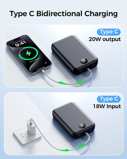 LKOUY 22.5W Super Fast Charging Power Bank – Ultra Slim, Lightweight, Triple Ports USB