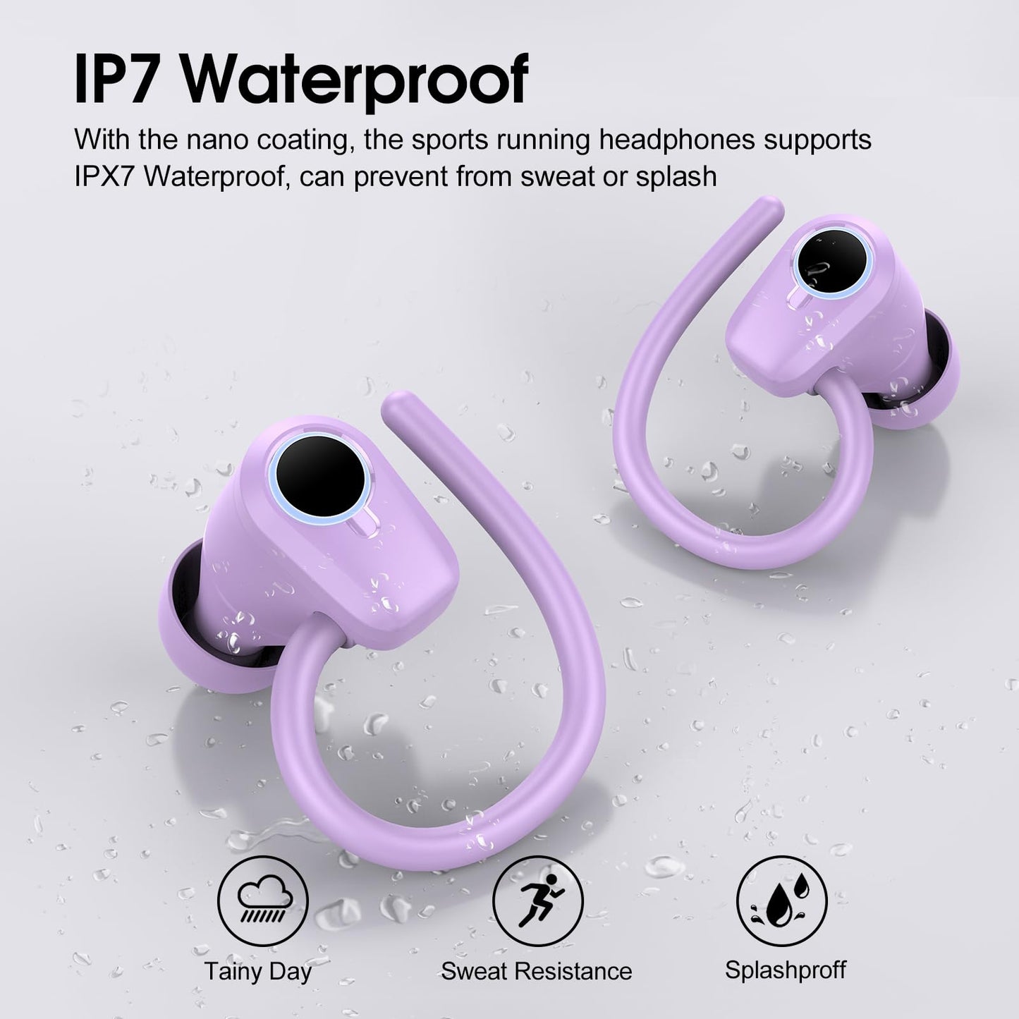 Wireless Earbuds, Bluetooth 5.3 Headphones with 4 ENC Noise Canceling Mic, 50H Stereo Dual LED Display Ear Buds, Sport Wireless Earphones with Earhooks, IP7 Waterproof Wireless Headphones for Running