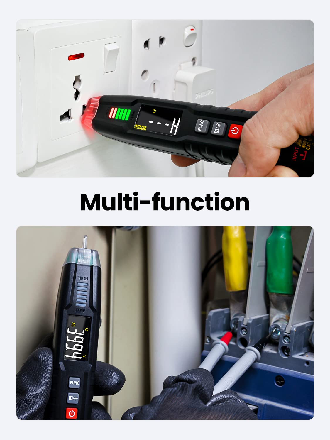 KAIWEETS Voltage Tester, Non Contact Voltage Detector Pen, 50V to 1000V AC, Audible and Flashing LED Alarms, Wire Breakpoint Finder, Electrical Tester with Flashlight, Buzzer Alarm VT100