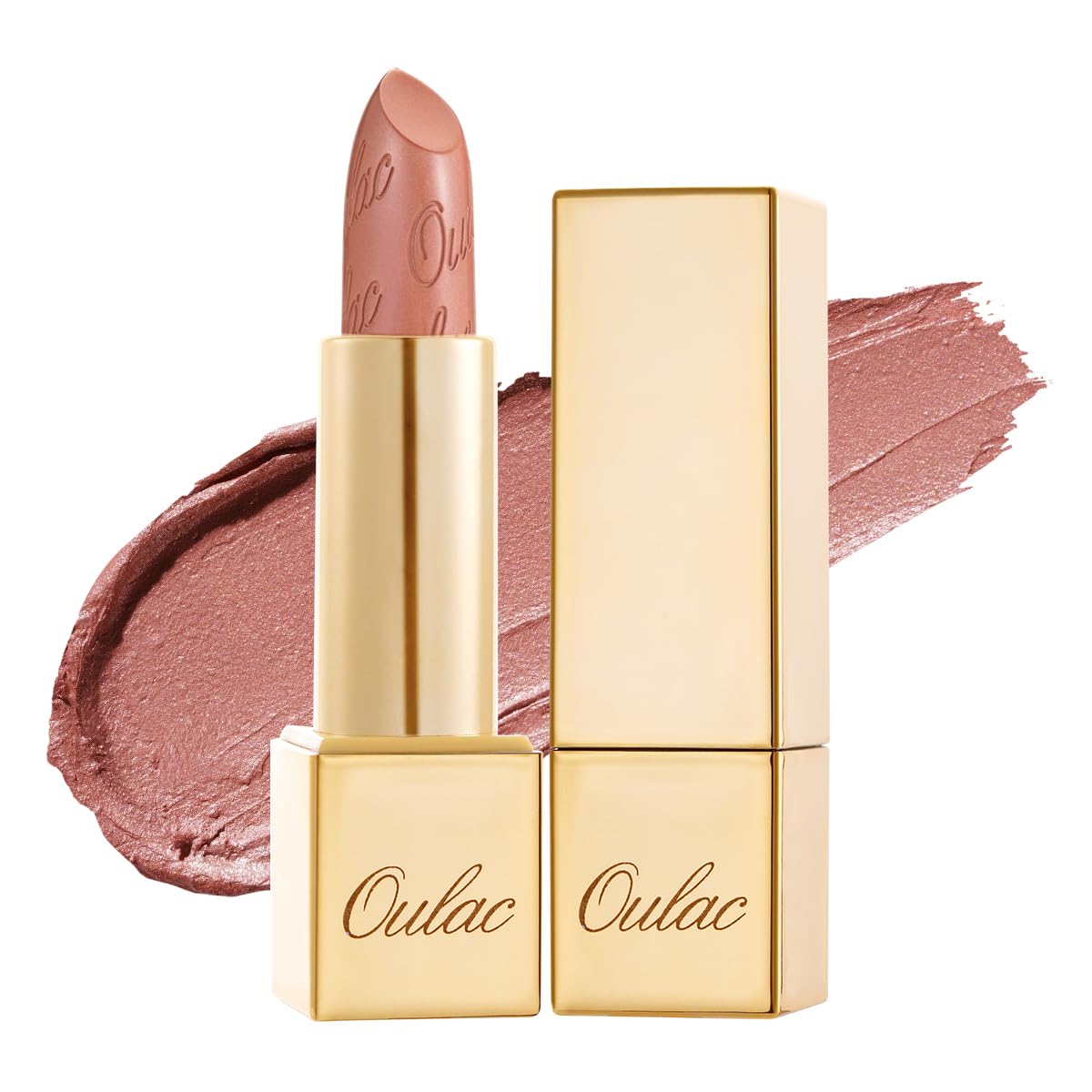 OULAC Metallic Shine Glitter Lipstick, Nude High Impact Lipcolor, Lightweight Soft and Ultra Hydrating, Long Lasting, Vegan & Cruelty-Free, Full-Coverage Lip Color 4.3 g/0.15 Sahara Gold(10)