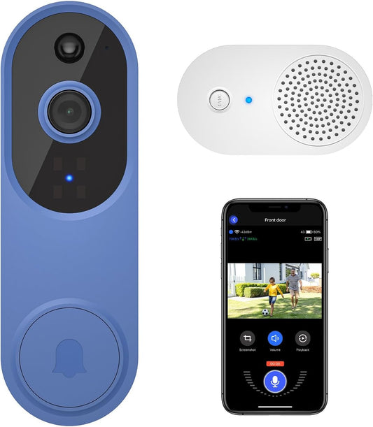 guggre Wireless Video Doorbell with Indoor Ring Chime, Enhanced Security with AI Human Detection, 2-Way Audio, HD Night Vision, AES-128 Cloud Storage, Real-Time Alerts, Smart Home Protection