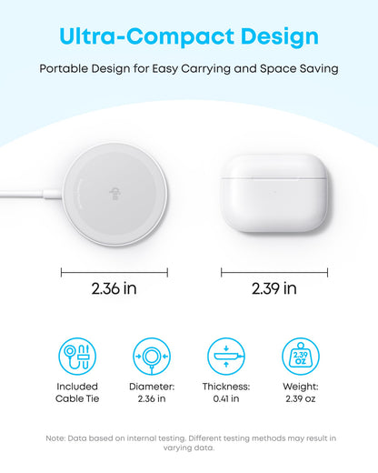 Anker Zolo Magnetic Wireless Charger – Qi2 Certified 15W MagSafe-Compatible Pad with 5ft USB-C Cable for iPhone 16/15/14/13 Series & AirPods (Adapter Not Included)