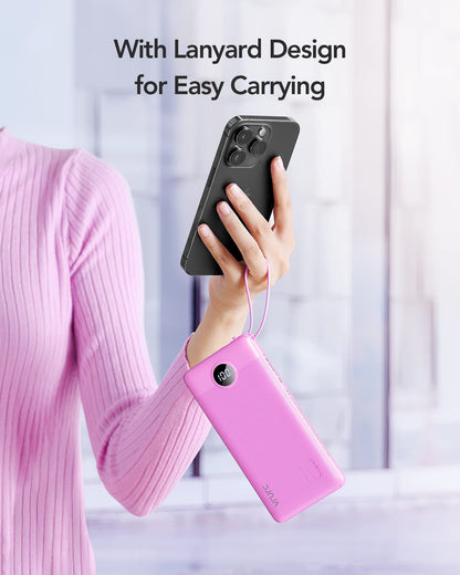Power Bank With Built in Cables VRURC 10000mAh ,USB C Battery Pack Portable Charger with 5 Outputs 2 Inputs Powerbank LED Display compatible with iPhone 14 13 12 Samsung S21 S20 Xiaomi iPad