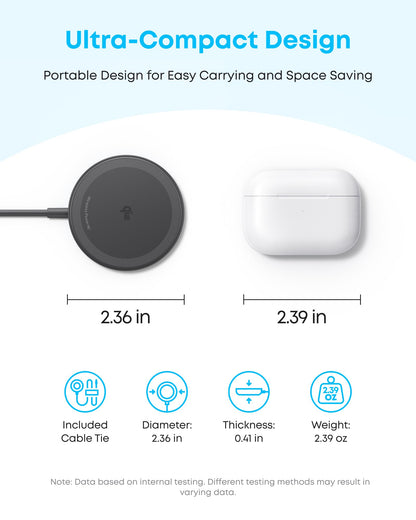Anker Zolo Magnetic Wireless Charger – Qi2 Certified 15W MagSafe-Compatible Pad with 5ft USB-C Cable for iPhone 16/15/14/13 Series & AirPods (Adapter Not Included)