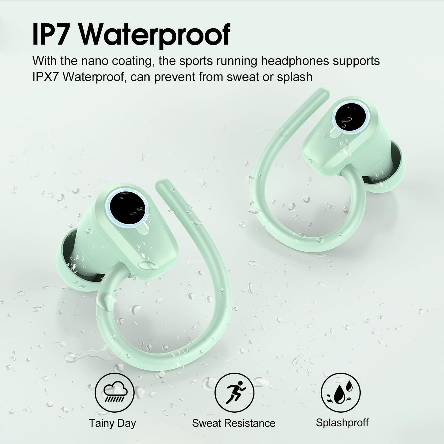 Wireless Earbuds, Bluetooth 5.3 Headphones with 4 ENC Noise Canceling Mic, 50H Stereo Dual LED Display Ear Buds, Sport Wireless Earphones with Earhooks, IP7 Waterproof Wireless Headphones for Running