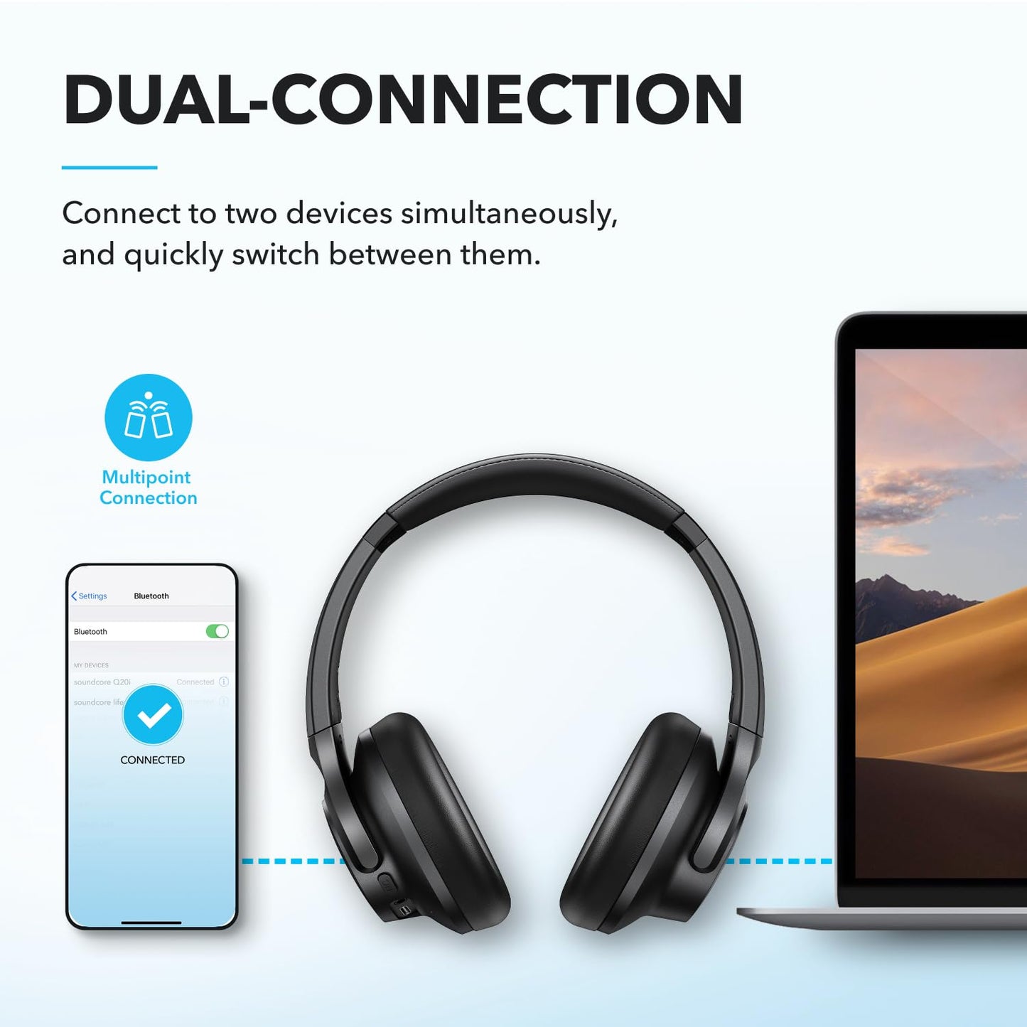 soundcore by Anker Q20i Hybrid Active Noise Cancelling Foldable Headphones, Wireless Over-Ear Bluetooth, 40H Long ANC Playtime, Hi-Res Audio, Big Bass, Customize via an App, Transparency Mode