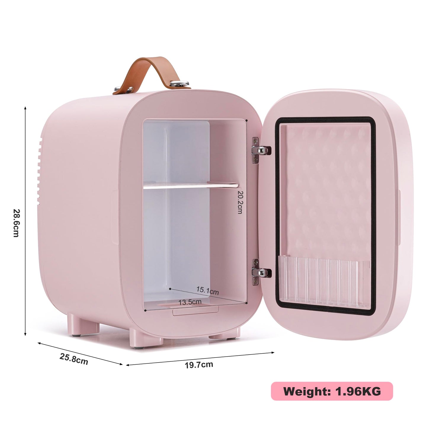 Enventor 4L Mini Fridge – LED Mirror Skincare Cooler & Warmer, AC/DC, Portable Cosmetic Fridge for Home, Car & Travel (Pink)