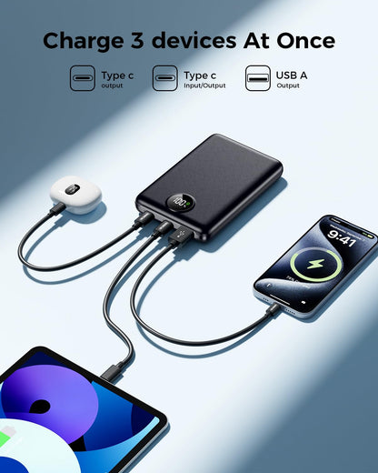 LKOUY 22.5W Super Fast Charging Power Bank – Ultra Slim, Lightweight, Triple Ports USB