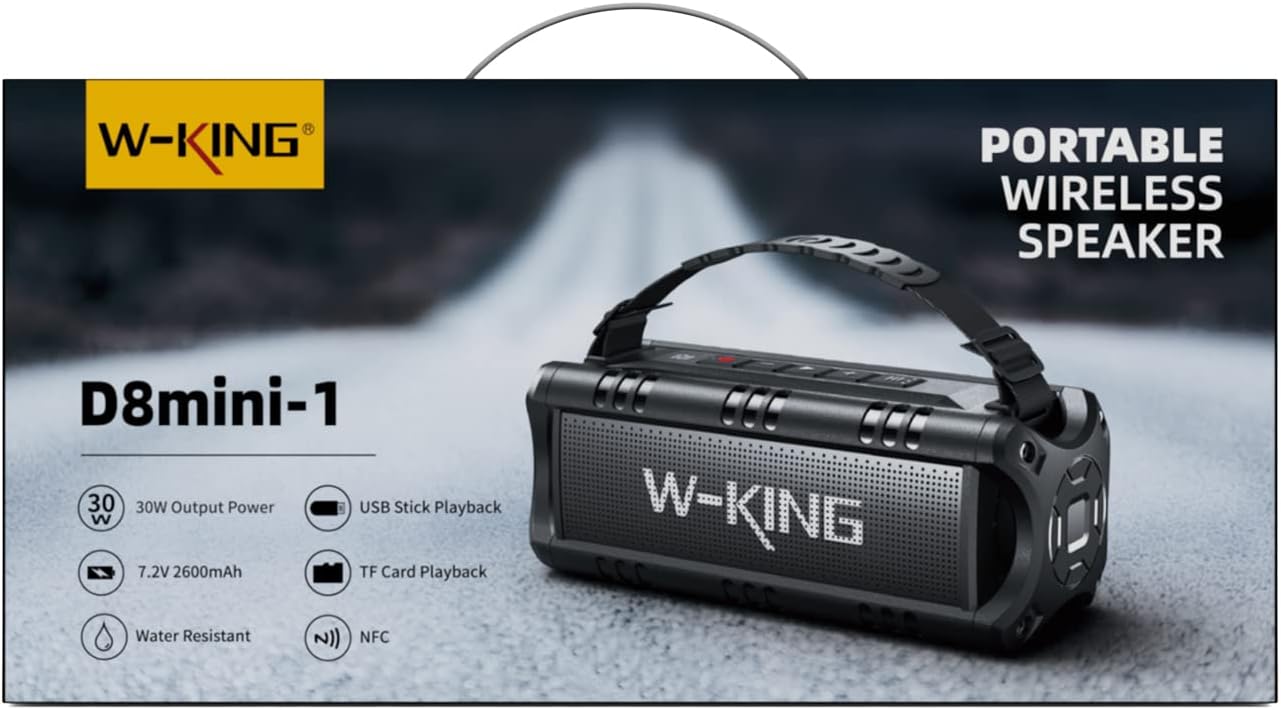 W-KING Bluetooth Speaker, 30W Portable Wireless Loud Speakers, IPX6 Waterproof Outdoor Speaker with Punchy Bass, 24H Play, EQ, AUX, TF Card, USB Playback -Powerful Speaker for Home, Party, Camping