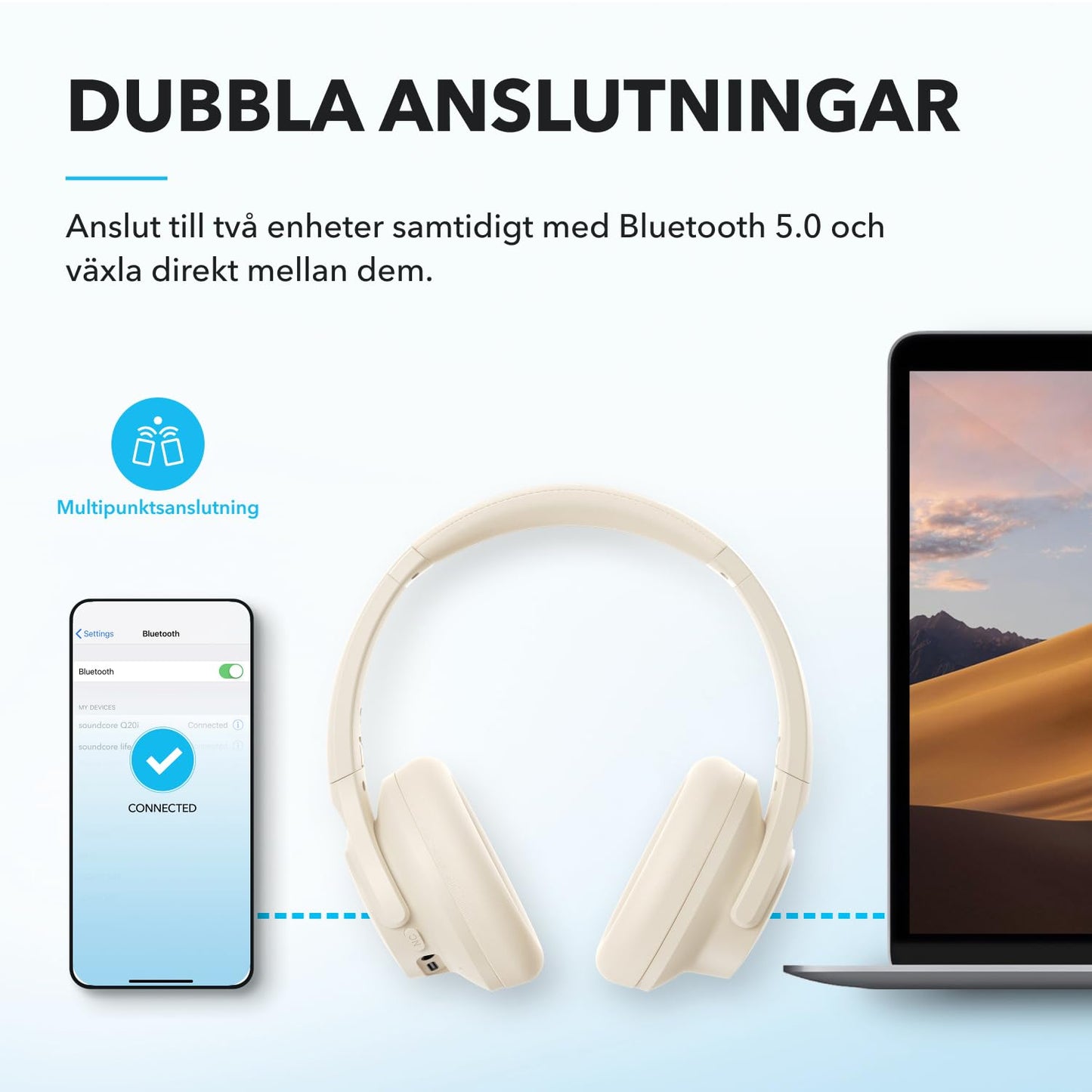 soundcore by Anker Q20i Hybrid Active Noise Cancelling Foldable Headphones, Wireless Over-Ear Bluetooth, 40H Long ANC Playtime, Hi-Res Audio, Big Bass, Customize via an App, Transparency Mode