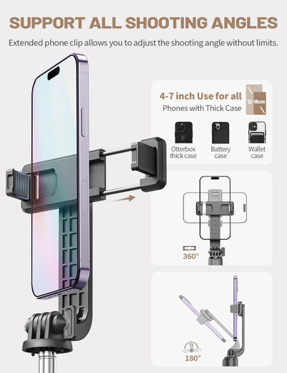 ANXRE Selfie Stick with Reinforced Tripod – 50” Extra Long Adjustable Phone Tripod with Detachable Wireless Remote, Compatible with iPhone & Samsung Smartphones