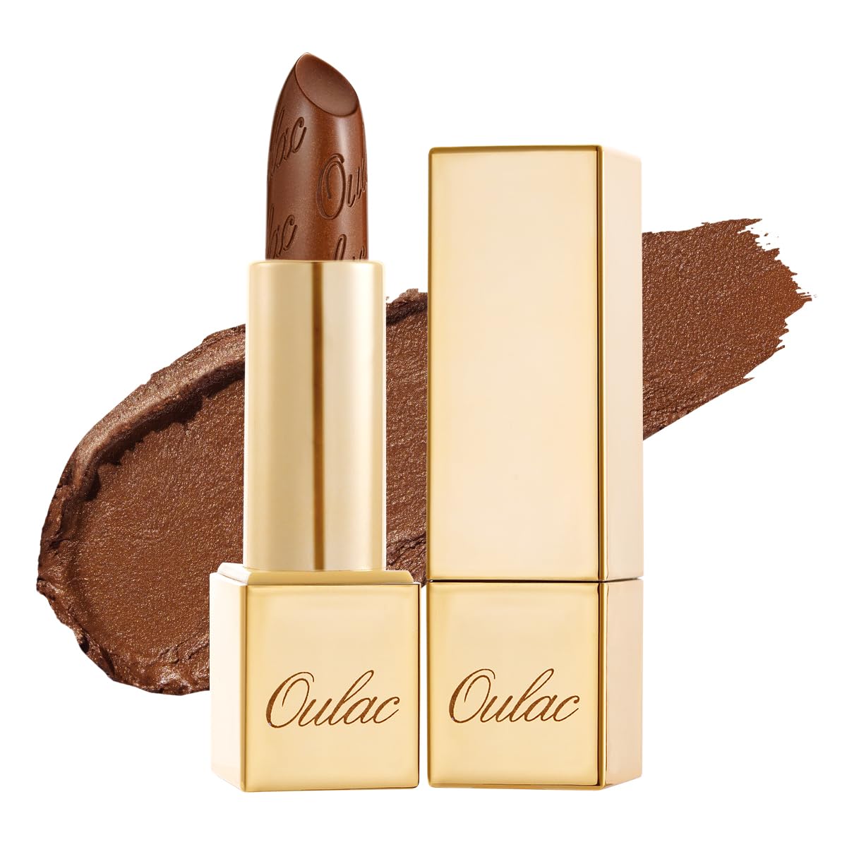 OULAC Metallic Shine Glitter Lipstick, Nude High Impact Lipcolor, Lightweight Soft and Ultra Hydrating, Long Lasting, Vegan & Cruelty-Free, Full-Coverage Lip Color 4.3 g/0.15 Sahara Gold(10)