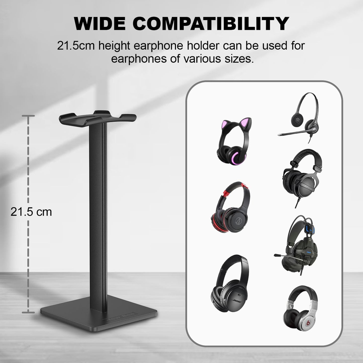 New Bee Headphone Stand Headset Stand Headphone Holder Universal Aluminum Gaming Headset Holder Earphone Display Earbuds Mount For All Headphones (Black)