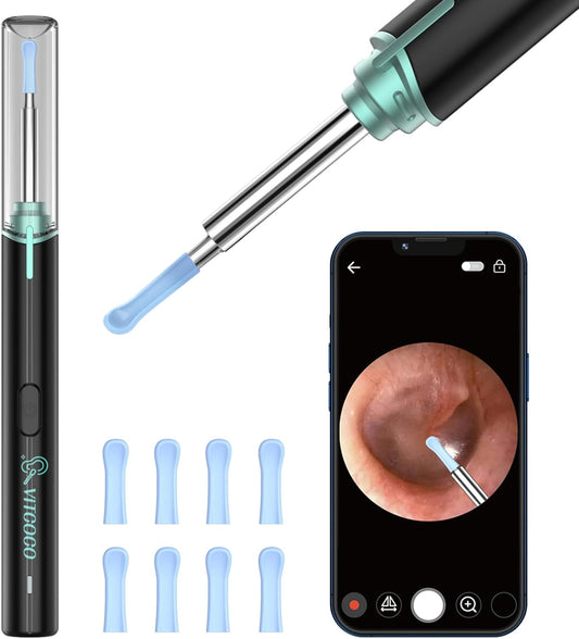 VITCOCO Ear Wax Removal Kit Ear Camera 1920P FHD Wireless Ear Cleaner Ear Wax Remover with 8 PCS Ear Spoon, 3.9mm Waterproof Ear Otoscope Endoscope for iPhone, Ipad & Android Smart Phones, Black