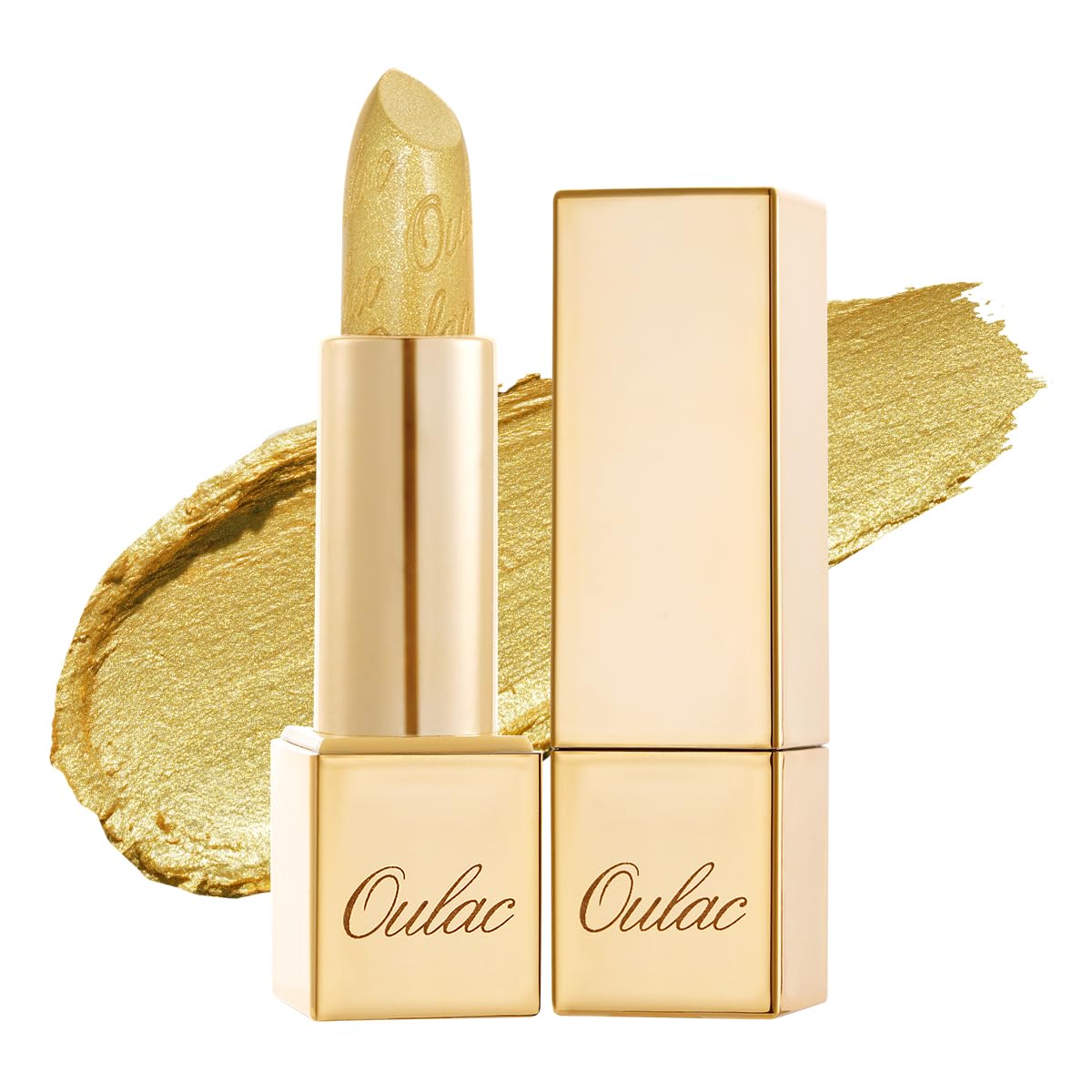 OULAC Metallic Shine Glitter Lipstick, Nude High Impact Lipcolor, Lightweight Soft and Ultra Hydrating, Long Lasting, Vegan & Cruelty-Free, Full-Coverage Lip Color 4.3 g/0.15 Sahara Gold(10)