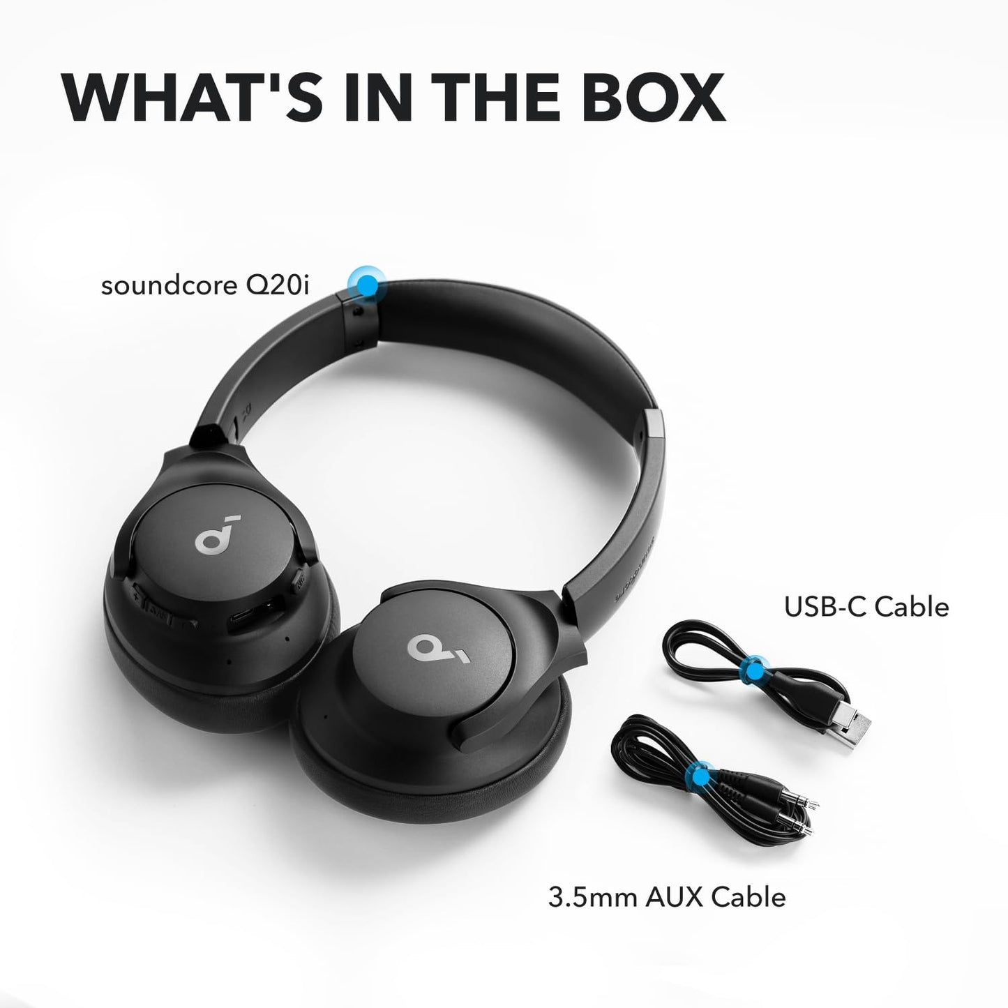 soundcore by Anker Q20i Hybrid Active Noise Cancelling Foldable Headphones, Wireless Over-Ear Bluetooth, 40H Long ANC Playtime, Hi-Res Audio, Big Bass, Customize via an App, Transparency Mode