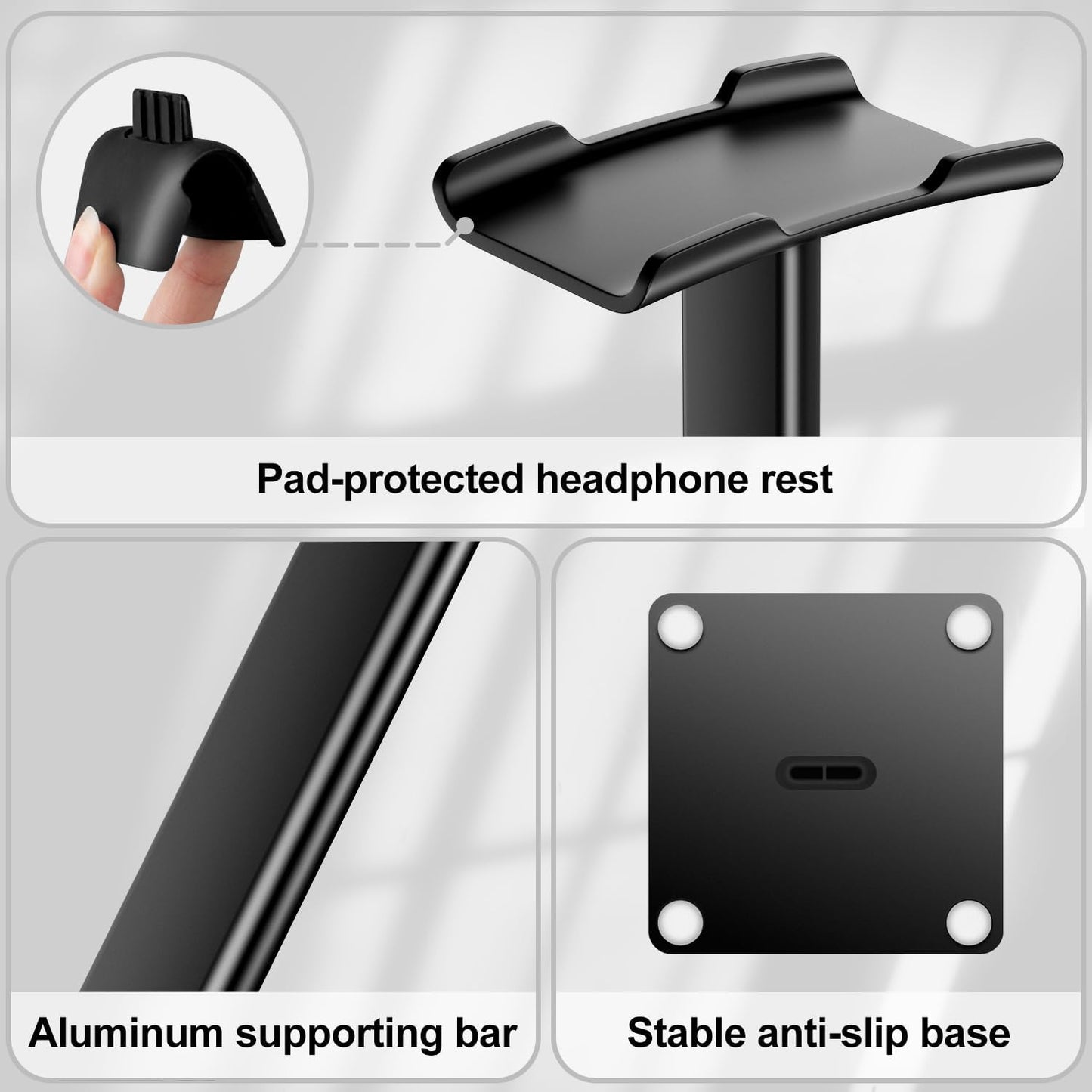 New Bee Headphone Stand Headset Stand Headphone Holder Universal Aluminum Gaming Headset Holder Earphone Display Earbuds Mount For All Headphones (Black)