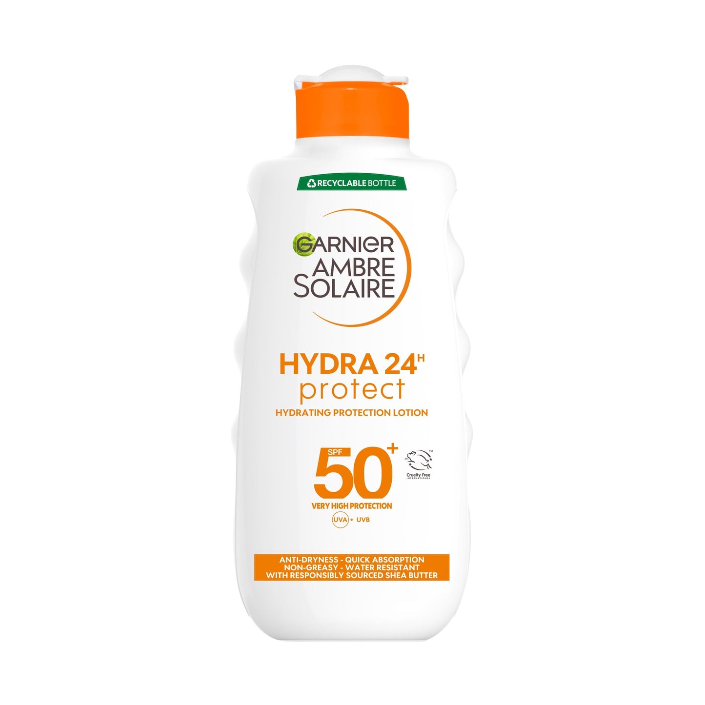 Garnier Ambre Solaire Hydra 24 Hour Protect Lotion, Water Resistant Sunscreen, With Shea Butter, Uva And Uvb Protection, Unscented, Sun Protection Factor 50, 200 Ml, Pack Of 1